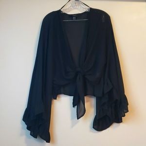 Black Flowing Front Tie Blouse